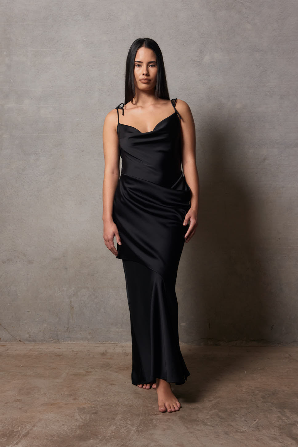 Black Cowl Neck Bridesmaid Dress