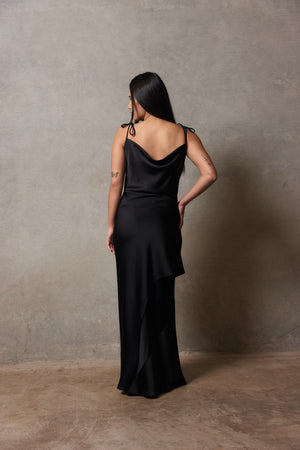 Black Cowl Neck Bridesmaid Dress